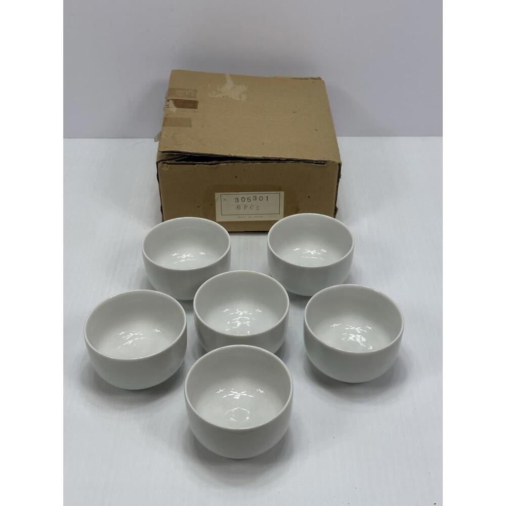6 Vintage White Porcelain Saki Cup Asahi Tea Cup Japan Original Box Set